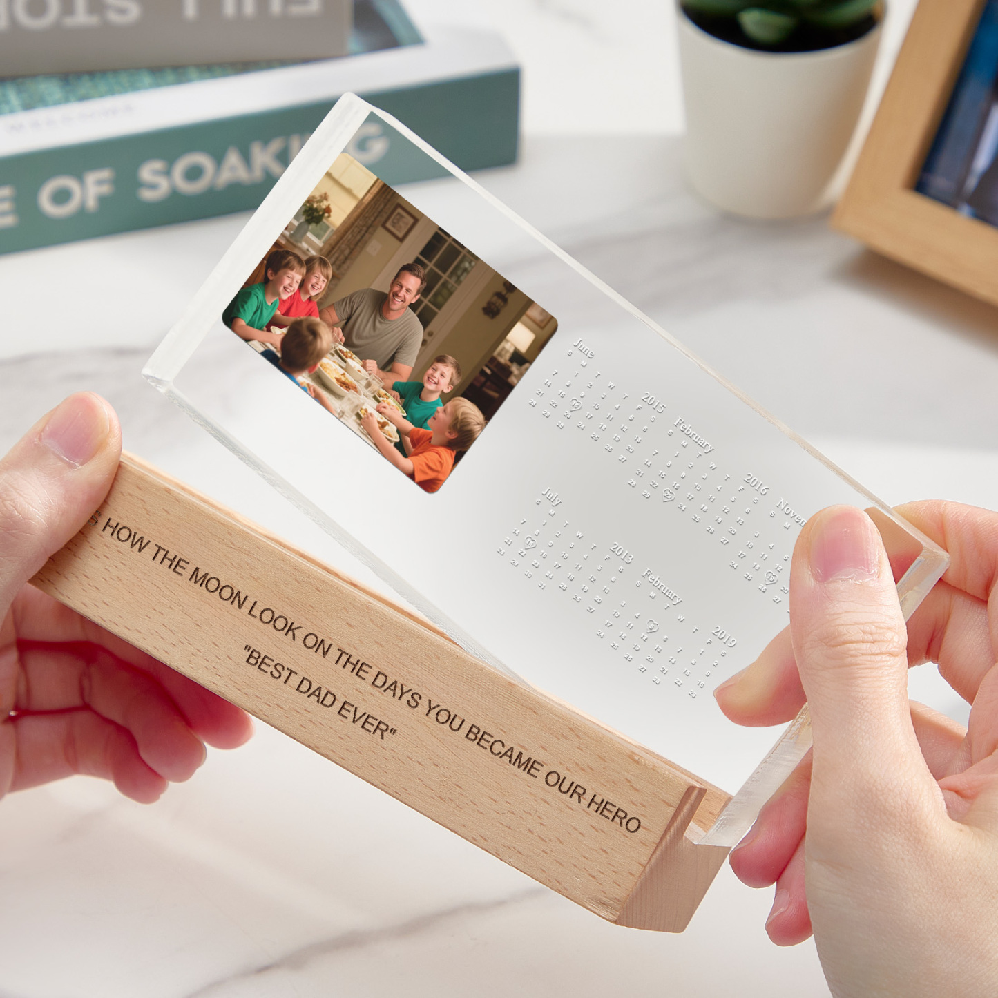 The Day You Became Dad Birth Moon Phase Personalized Acrylic Block Night Light, Father's Day Gift For Dad, Gift For Husband, Gift For Grandpa - FaceBoxerUK