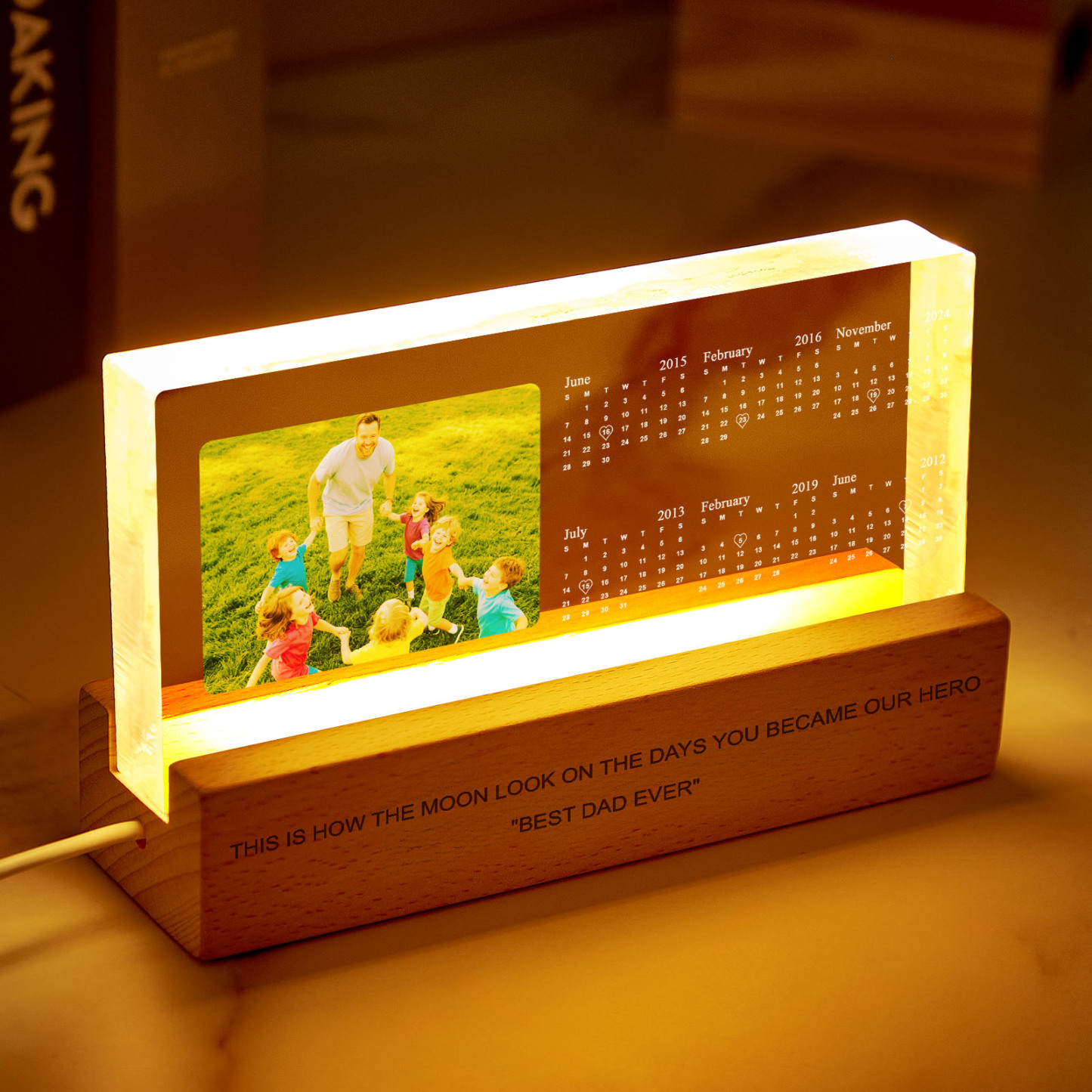 The Day You Became Dad Birth Moon Phase Personalized Acrylic Block Night Light, Father's Day Gift For Dad, Gift For Husband, Gift For Grandpa - FaceBoxerUK