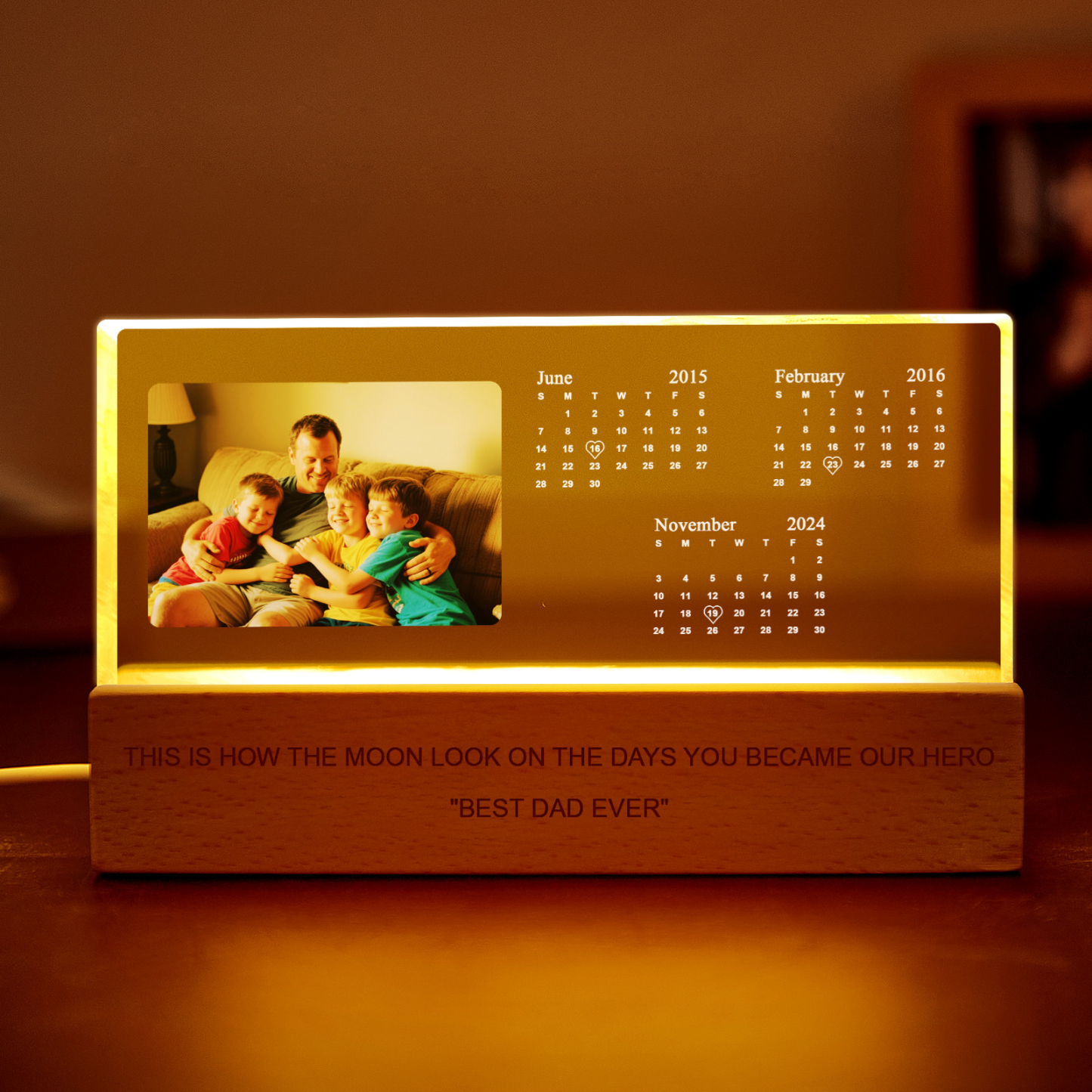 Personalized Acrylic Block LED Night Light The Day You Became My Dad Calendar Date Perfect Father's Day Gift For Husband - FaceBoxerUK