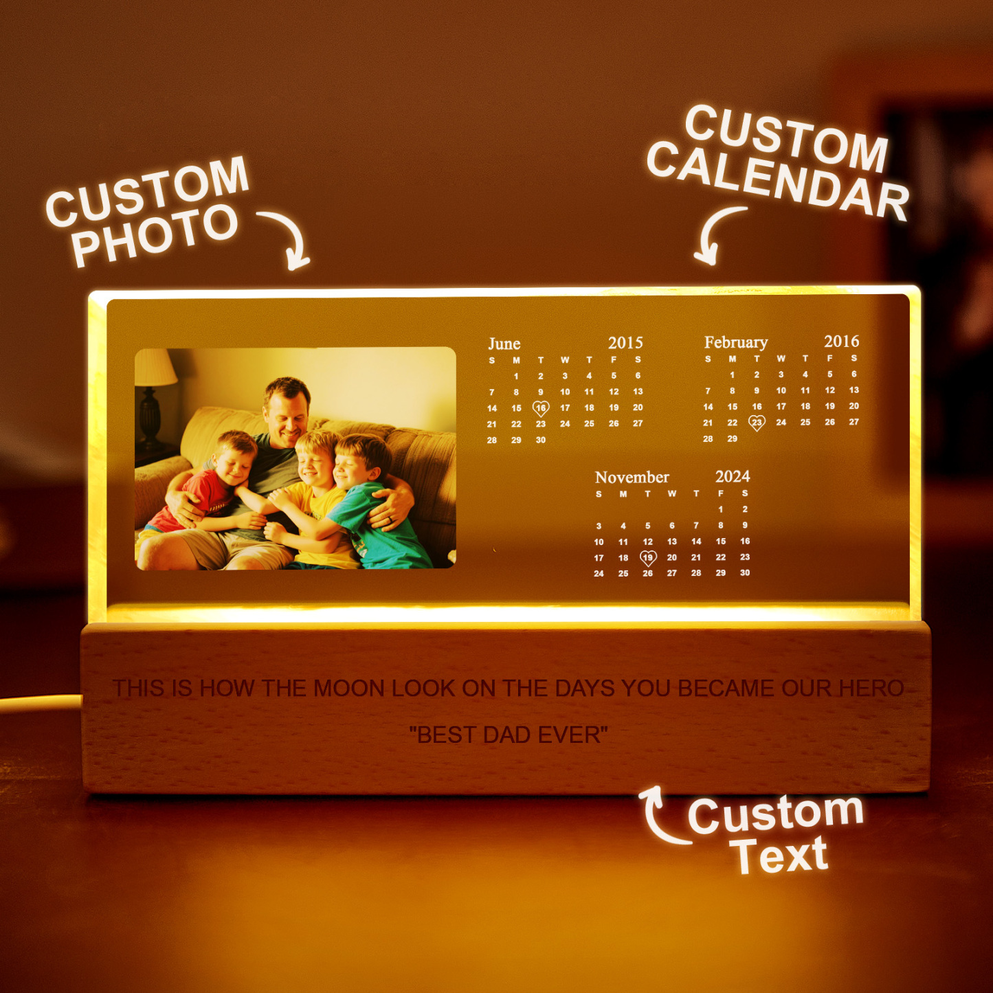 The Day You Became Dad Birth Moon Phase Personalized Acrylic Block Night Light, Father's Day Gift For Dad, Gift For Husband, Gift For Grandpa - FaceBoxerUK