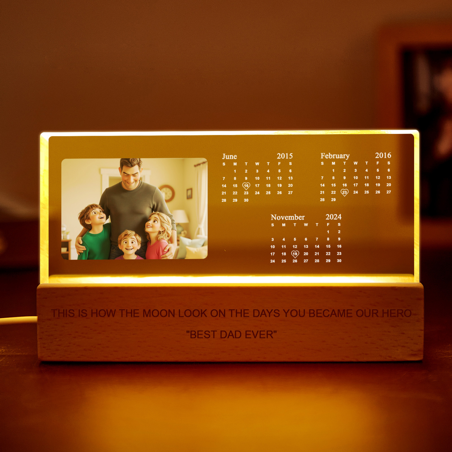 Personalized Acrylic Block LED Night Light The Day You Became My Dad Calendar Date Perfect Father's Day Gift For Husband - FaceBoxerUK