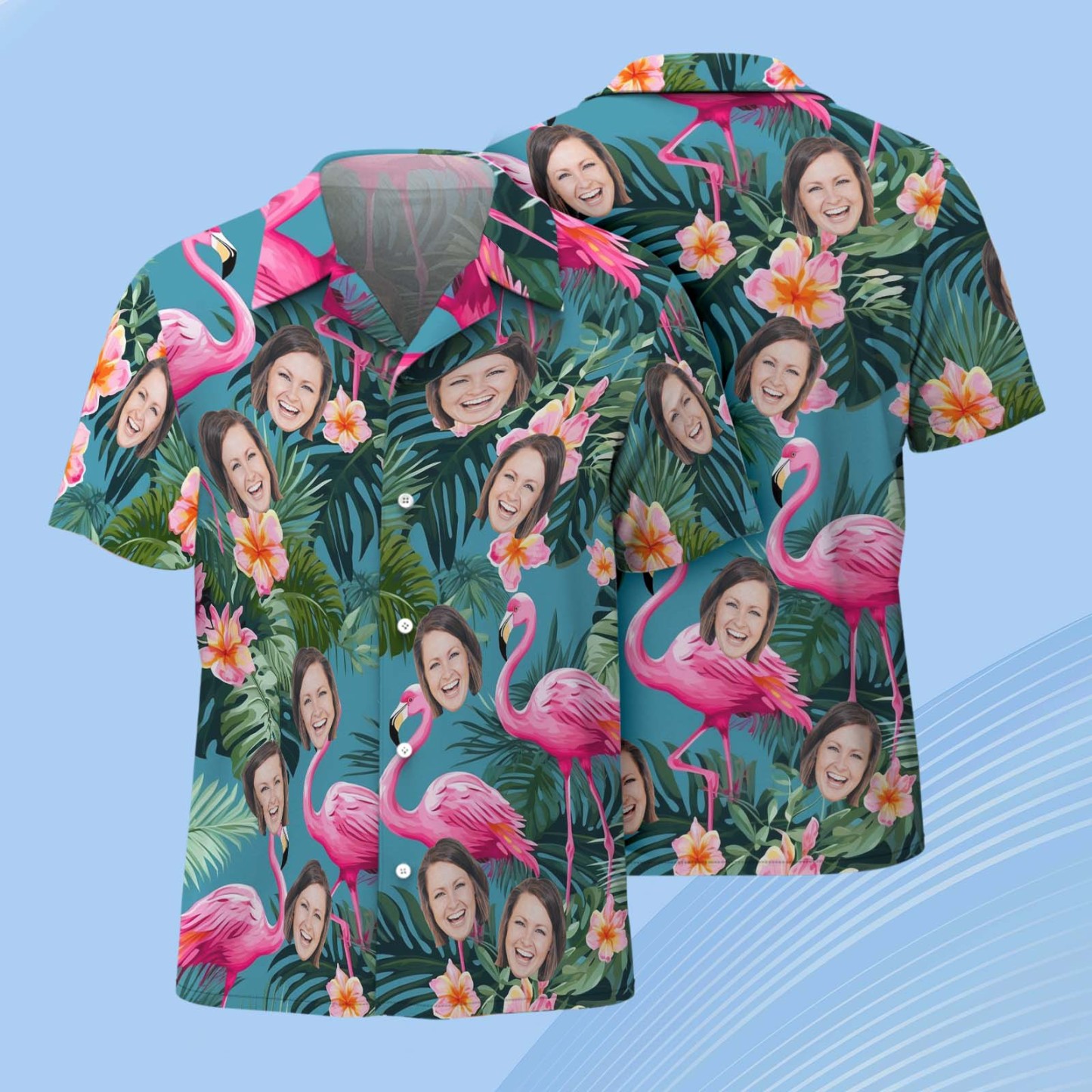 Custom Face Pink Flower Hawaiian Shirt Personalised Pink Flamingo Pattern Hawaiian Shirt Gift For Him - FaceBoxerUK