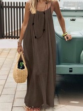Women's Solid Color Open Back Tie Loose Casual Maxi Slip Dress Backless Cami Dresses for Women