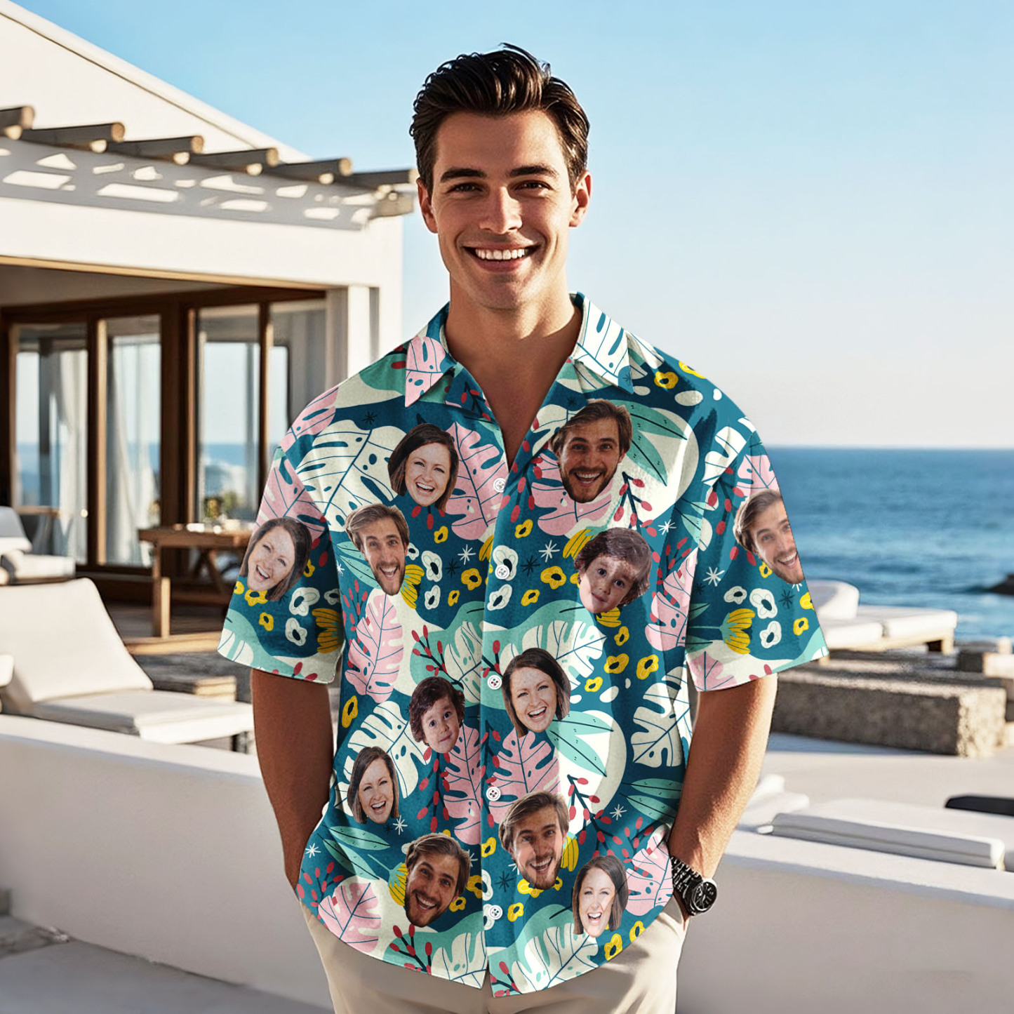 Custom Face Hawaiian Shirt Personalised All Over Print Vacation Tropical Pattern Hawaiian Shirt Gift For Him - FaceBoxerUK