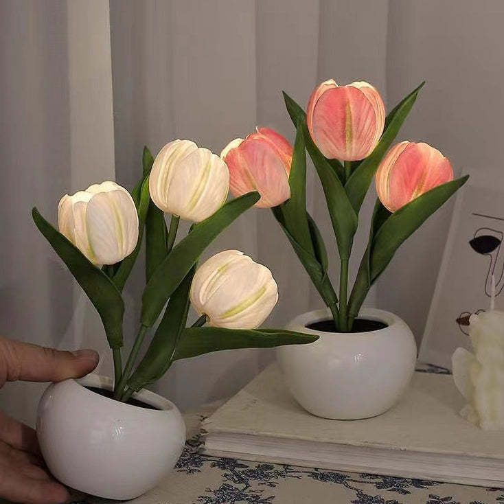 Contemporary Creative Tulip Flower Ceramic PU USB LED Table Lamp For Bedroom - FaceBoxerUK