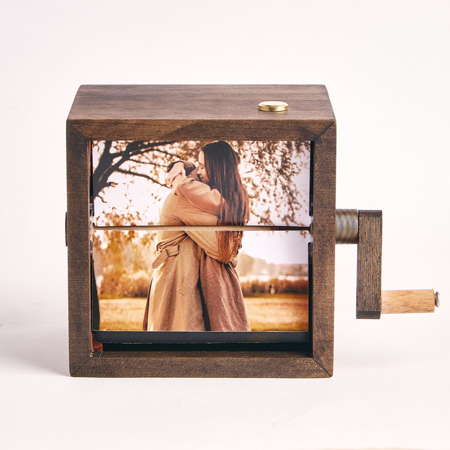 Custom Artisanal Flipbook Photo Display Personalized Walnut Hand-Cranked Cube with Light Perfect Gift - FaceBoxerUK