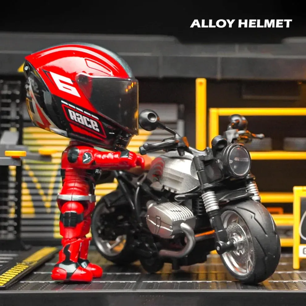 Mini Transformable Motorcycle Rider Doll Figurine Racing Helmet Biker Desk Display Gift - FaceBoxerUK