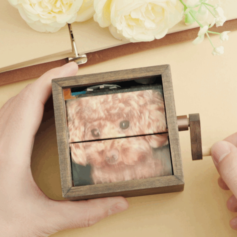 Custom Artisanal Flipbook Photo Display Personalized Walnut Hand-Cranked Cube with Light Perfect Gift - FaceBoxerUK