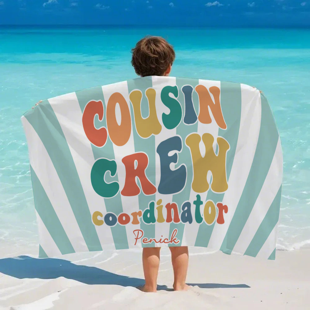 Personalized Cousin Beach Towel, Kids Custom Name Pool Towel, Cousin Vacation Crew Gift, Cousin Family Reunion Gift - FaceBoxerUK