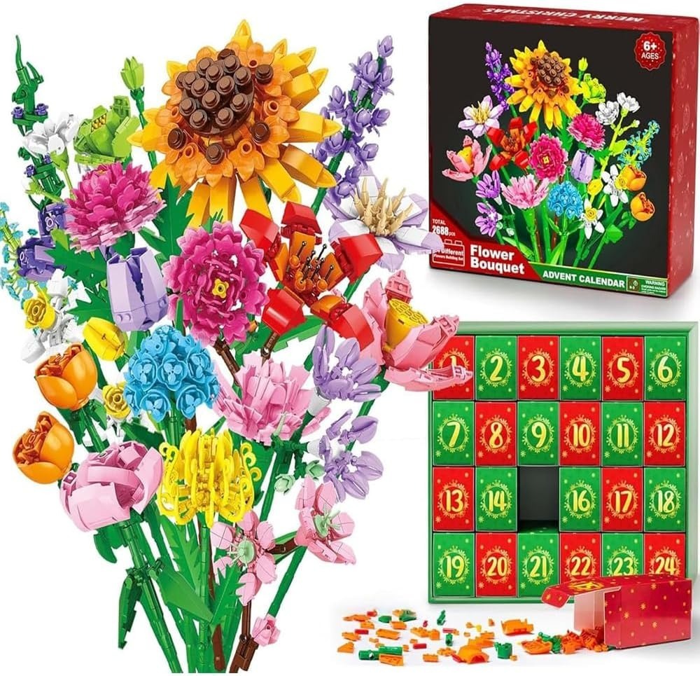 Flower Bouquet Advent Calendar Building Blocks – Christmas Countdown Blind Box - FaceBoxerUK