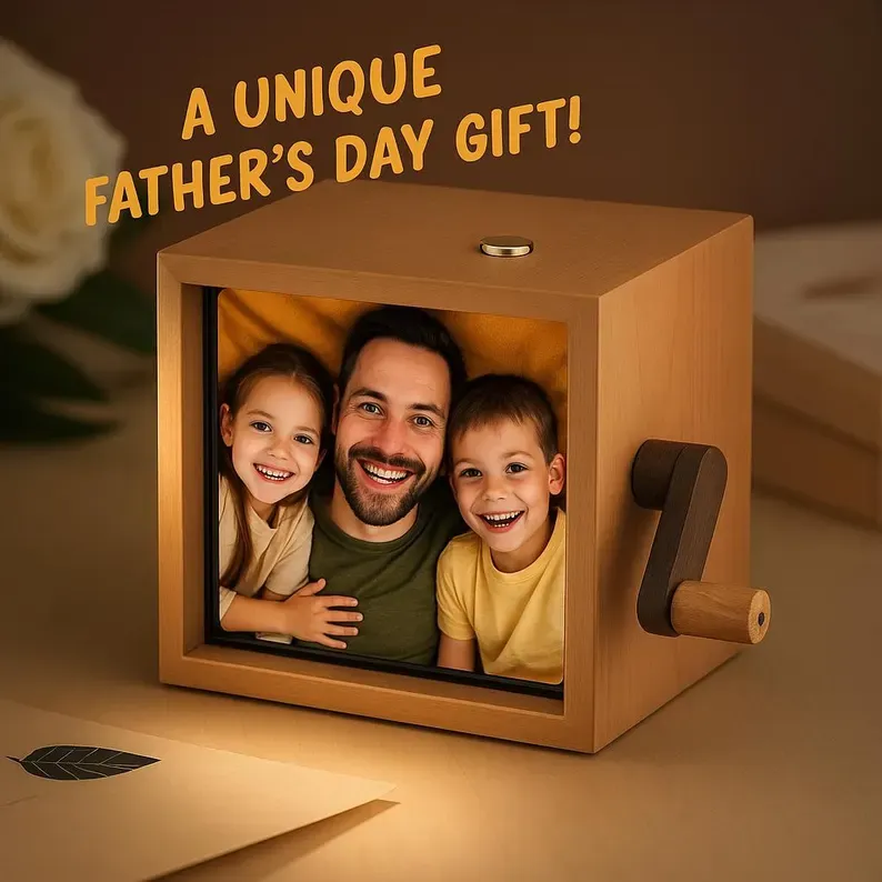 Custom Hand-Crank Flipbook Box Animation Machine Mechanical Hand-cranked Photo Album with Light Photo Cube Frame Creative Gift - FaceBoxerUK