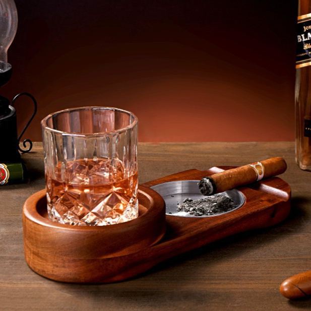 Personalised Cigar Ashtray - Cigar Ashtray, Whiskey and Cigars Gift, Wooden Cigar Ashtray, Best Gift For Dad - FaceBoxerUK