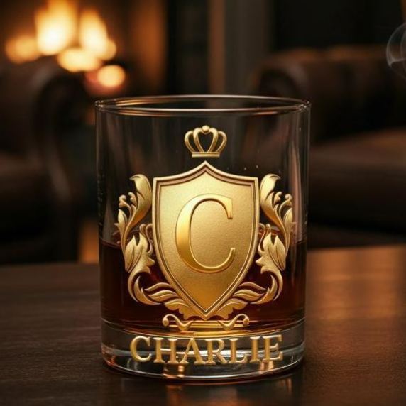 Custom Golden 3D Badge 10 oz Rock Whiskey Glass Birthday Gift - Cheers with Legendary Man - FaceBoxerUK