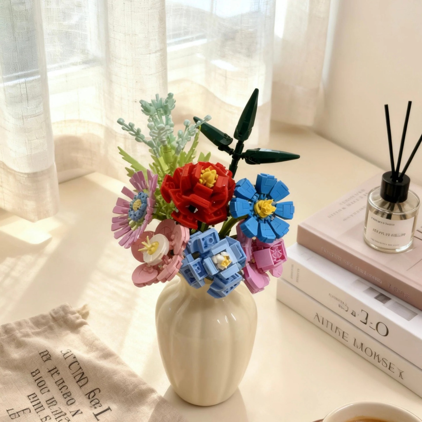DIY Flower Bouquet Building Blocks with Vase – Eternal Bloom Gift for Christmas & Home Décor - FaceBoxerUK