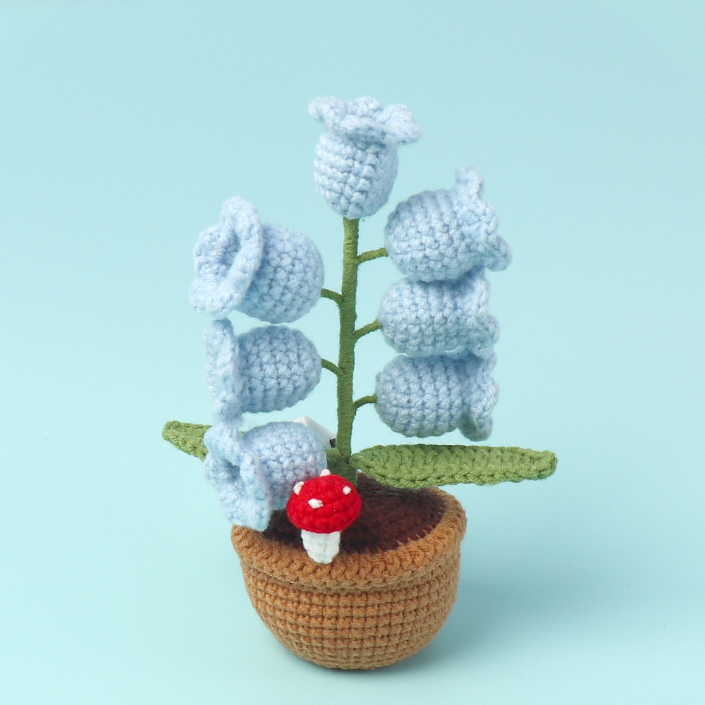 Handmade Crochet Lily of the Valley Flower Lamp | Potted Desk Light | Finished Floral Night Light - FaceBoxerUK