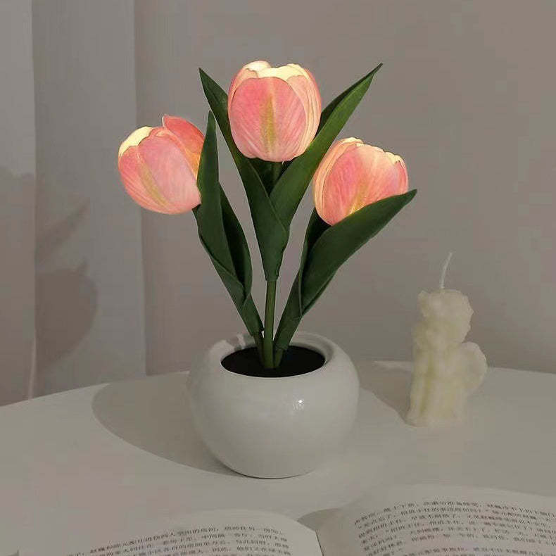 Contemporary Creative Tulip Flower Ceramic PU USB LED Table Lamp For Bedroom - FaceBoxerUK