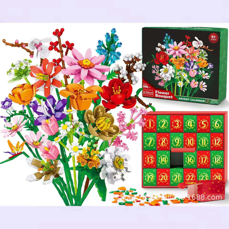 Flower Bouquet Advent Calendar Building Blocks – Christmas Countdown Blind Box - FaceBoxerUK
