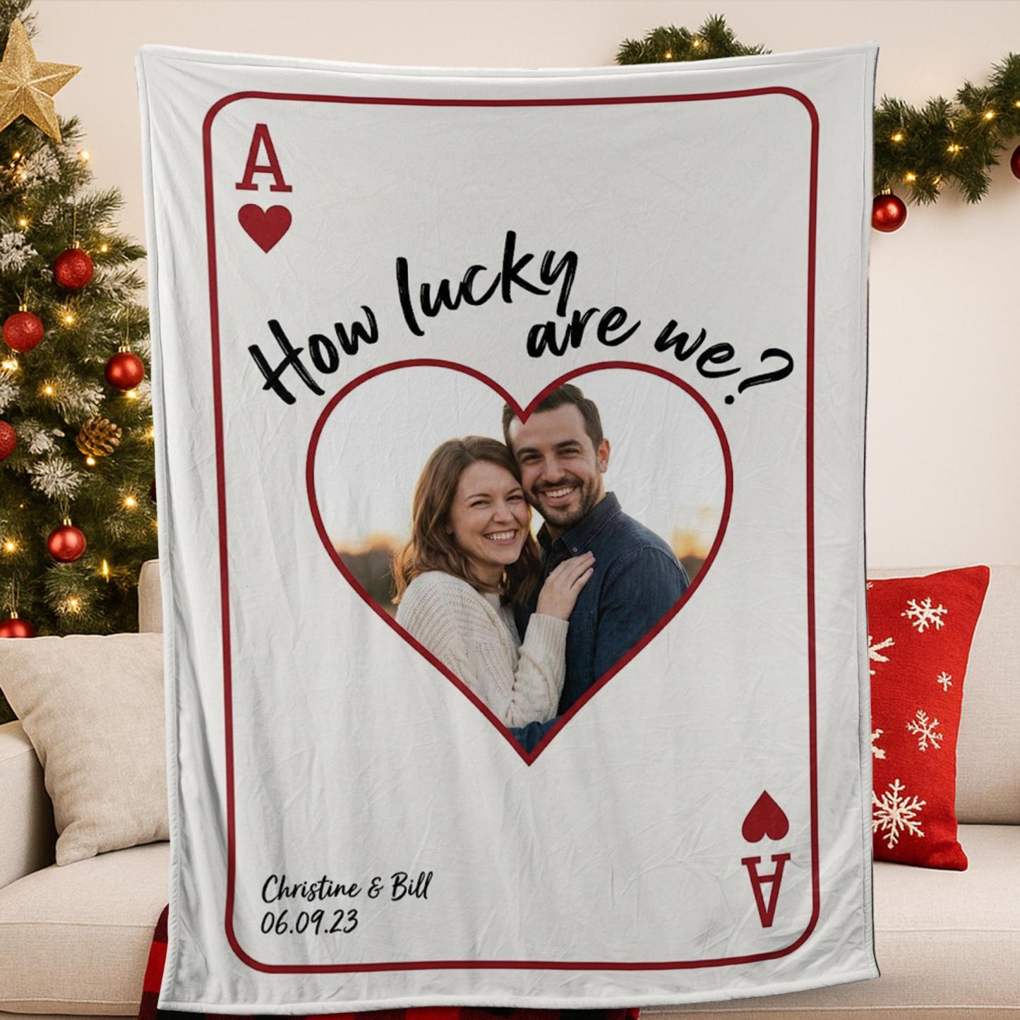 Personalized Playing Cards Fleece Blanket: Custom Photo Red Rose Valentine's Day Anniversary Gift - FaceBoxerUK