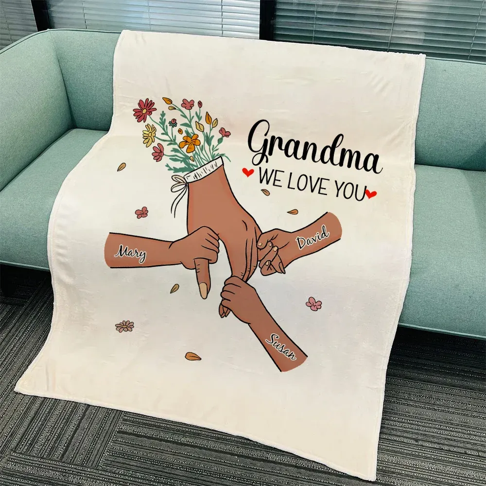 Custom Hand in Hand - MOM, We Love You Flannel & Sherpa Blanket – A Perfect Heartwarming Gift for Mom
