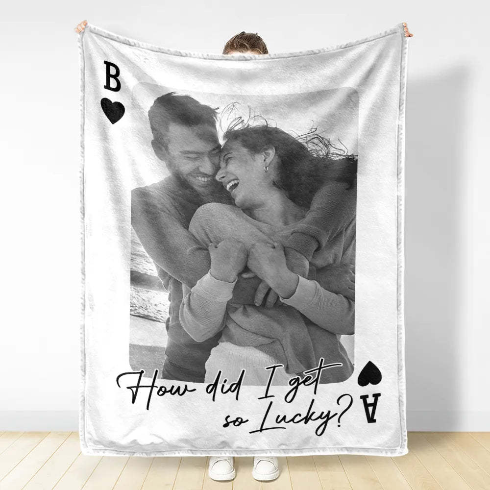 Personalized Playing Cards Fleece Blanket: Custom Photo Red Rose Valentine's Day Anniversary Gift - FaceBoxerUK