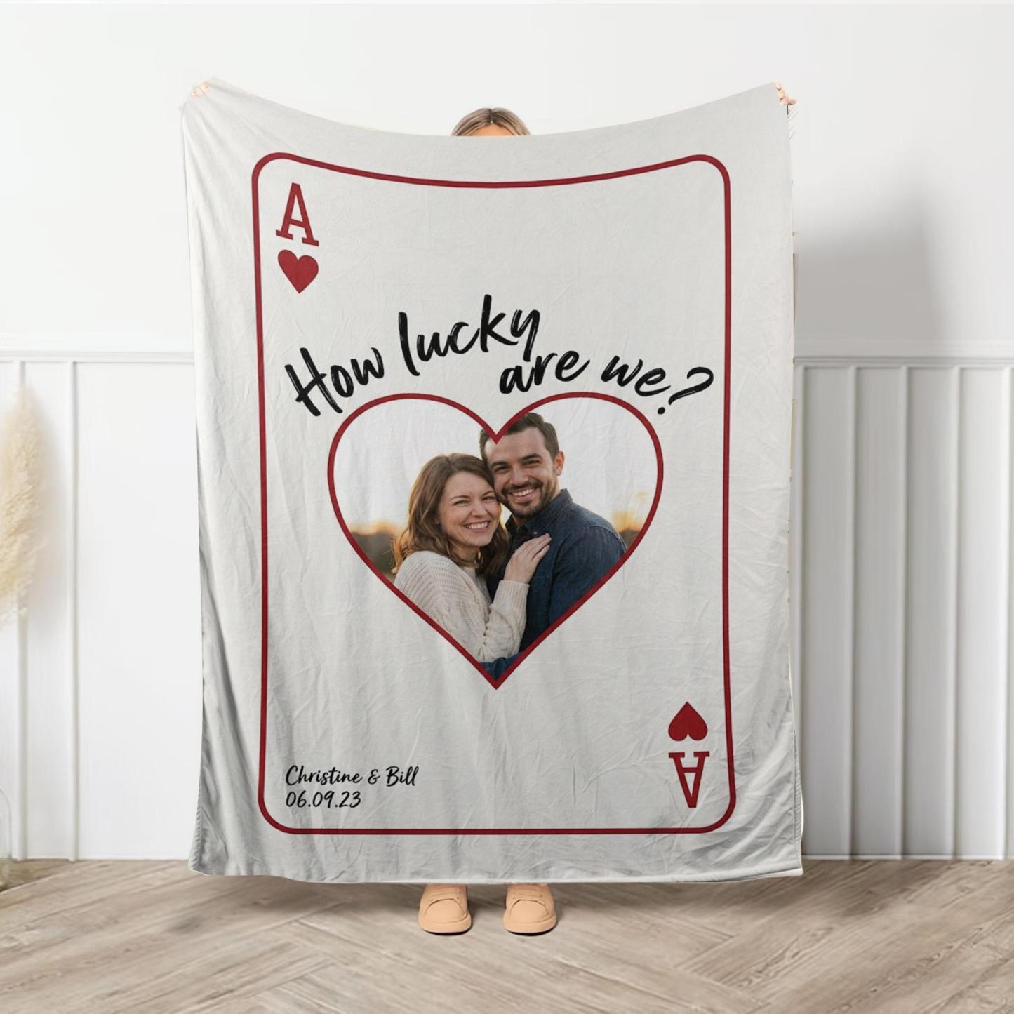 Personalized Playing Cards Fleece Blanket: Custom Photo Red Rose Valentine's Day Anniversary Gift - FaceBoxerUK