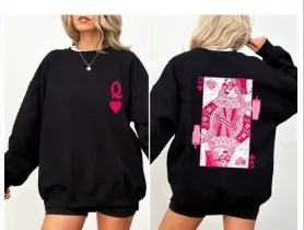 Queen of Hearts Valentine's Day Sweatshirt Crew Neck Sweatshirt Women's Casual Long Sleeve - FaceBoxerUK