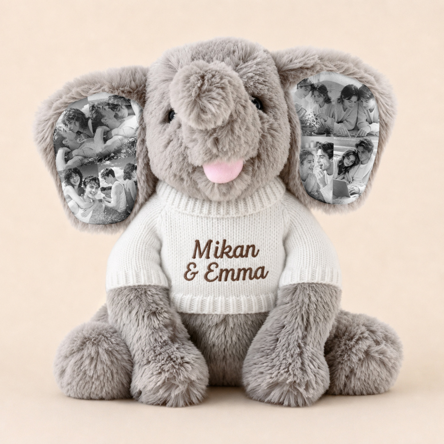 Custom Photo Elephant Plush – Personalized Ear Picture Elephant Gift for Couples Anniversary Gifts - MyPhotoBoxerUk