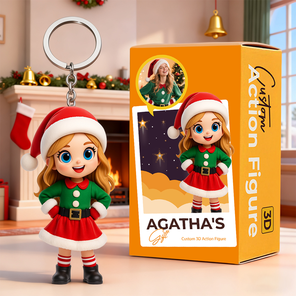 Custom Photo to 3D Keychain Figurine Cute Mini Doll Christmas Present for Boyfriend Girlfriend