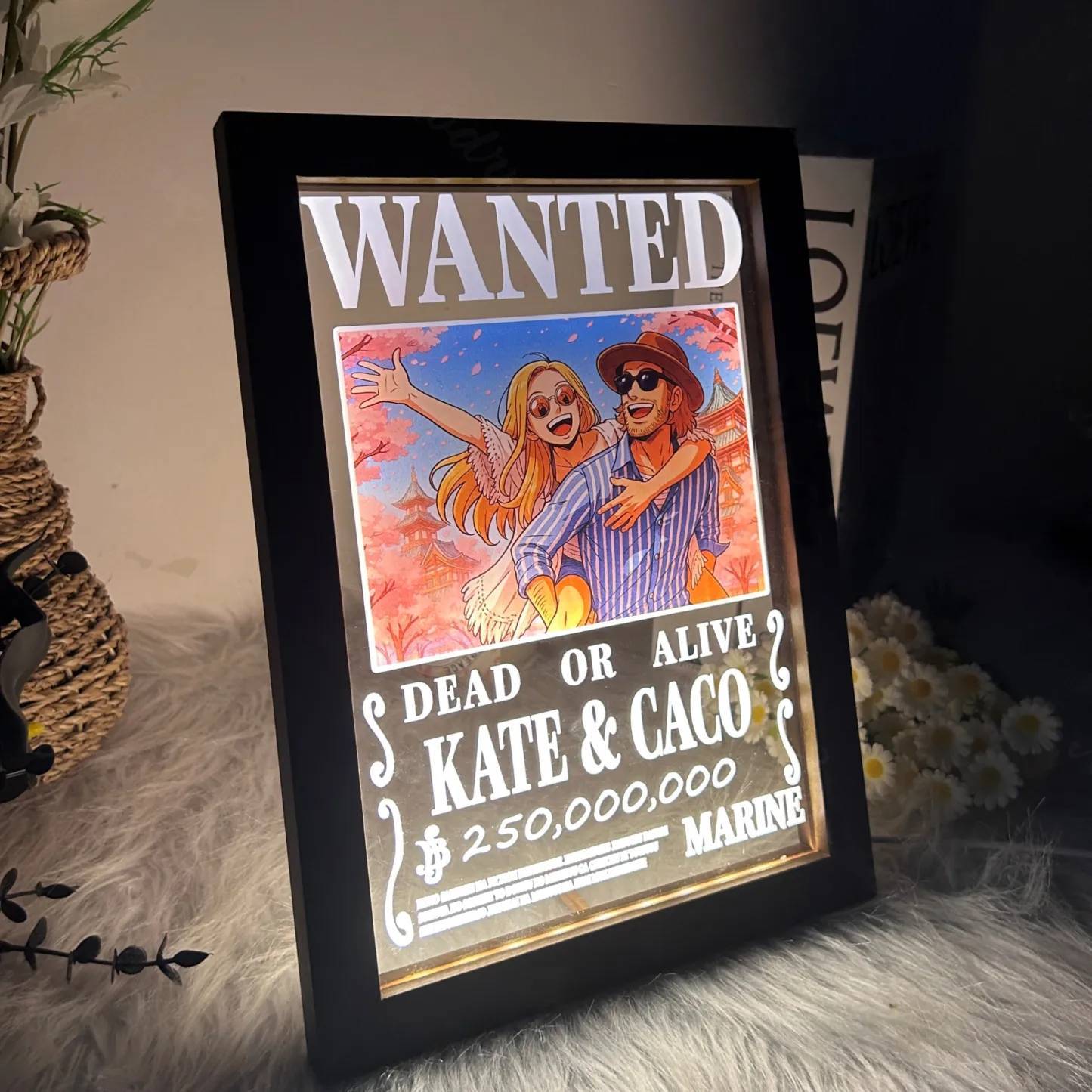 Personalized Anime Wanted Couple Portrait Led Light Frame - MyPhotoBoxerUk