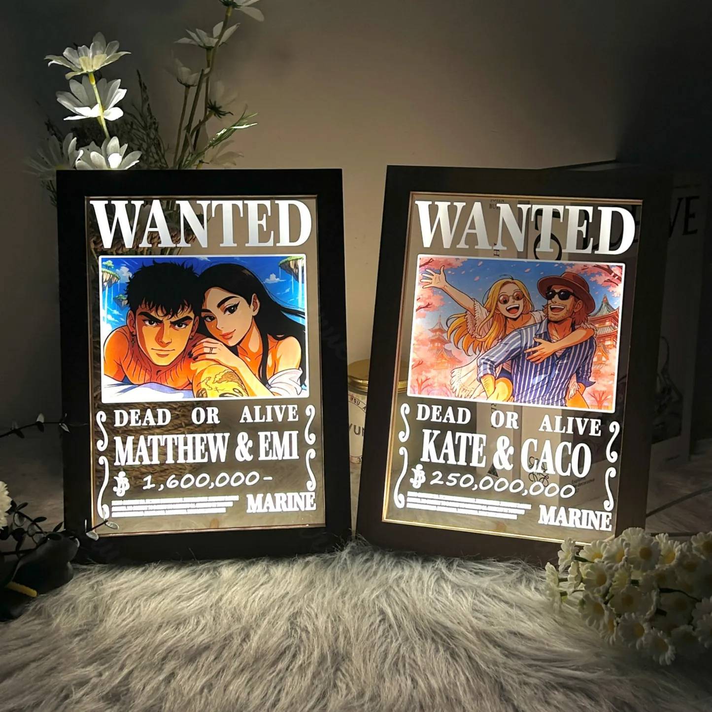 Personalized Anime Wanted Couple Portrait Led Light Frame - MyPhotoBoxerUk
