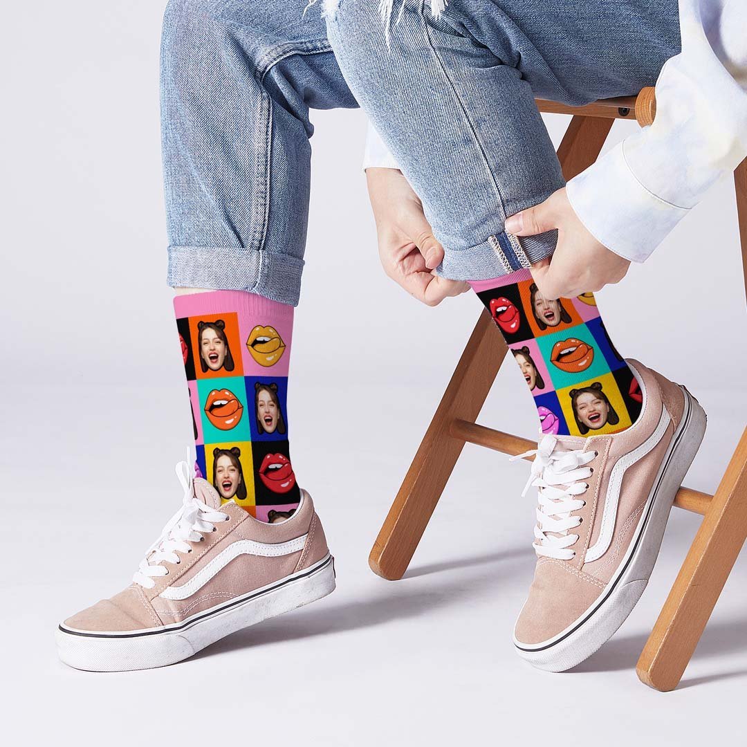 Fun Lips Funky Face Socks - MyPhotoBoxerUk
