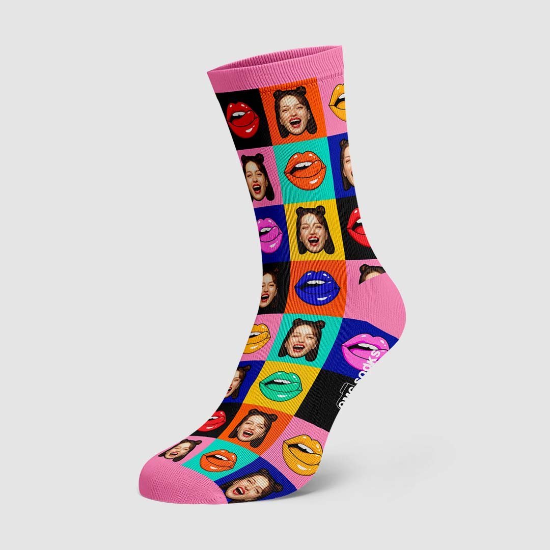 Fun Lips Funky Face Socks - MyPhotoBoxerUk