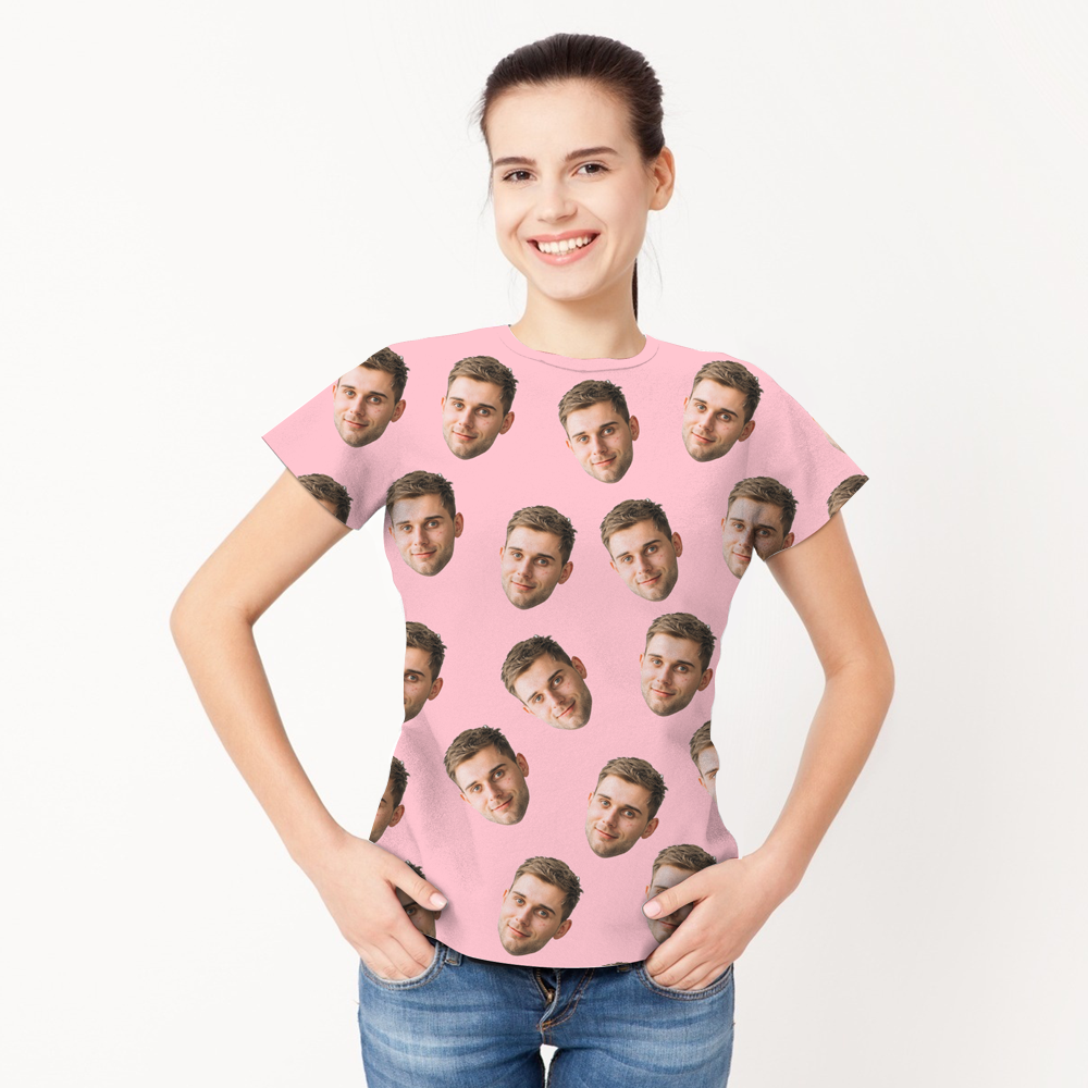 Valentine's Day Custom My Face All Over Print Tee Personalized Face Shirt Men's T-shirt - MyPhotoBoxerUk