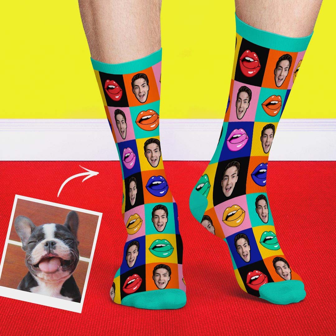 Fun Lips Funky Face Socks - MyPhotoBoxerUk