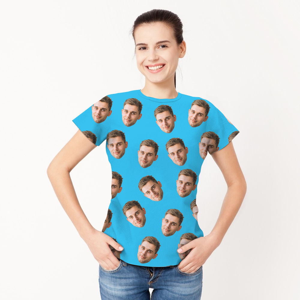 Valentine's Day Custom My Face All Over Print Tee Personalized Face Shirt Men's T-shirt - MyPhotoBoxerUk