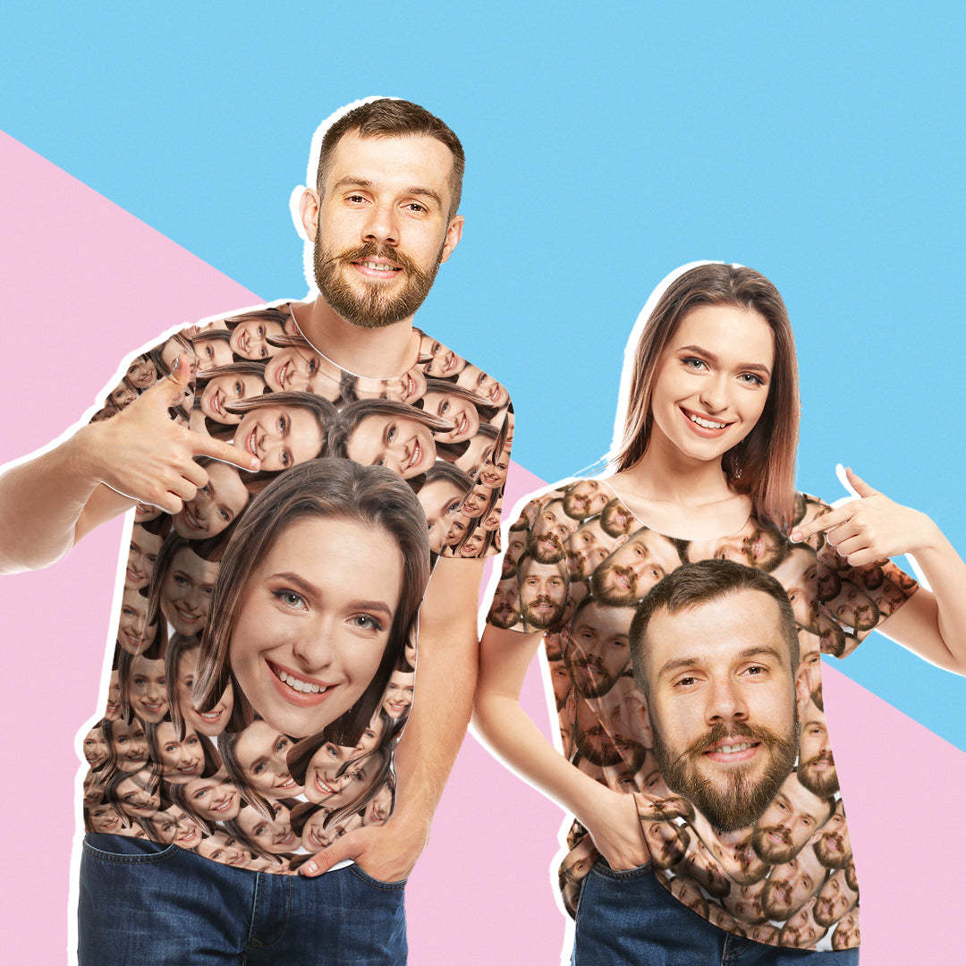 Valentine's Day Custom My Face T-shirt Funny Face All Over Print T shirt for Couple - MyPhotoBoxerUk