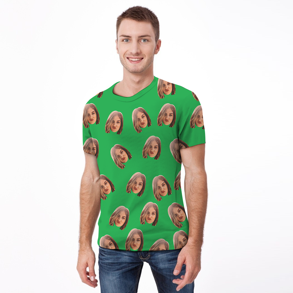 Valentine's Day Custom My Face All Over Print Tee Personalized Face Shirt Men's T-shirt - MyPhotoBoxerUk