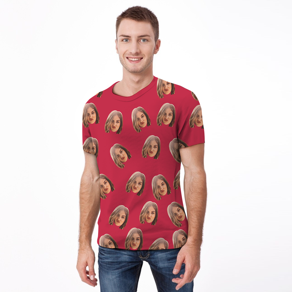 Valentine's Day Custom My Face All Over Print Tee Personalized Face Shirt Men's T-shirt - MyPhotoBoxerUk