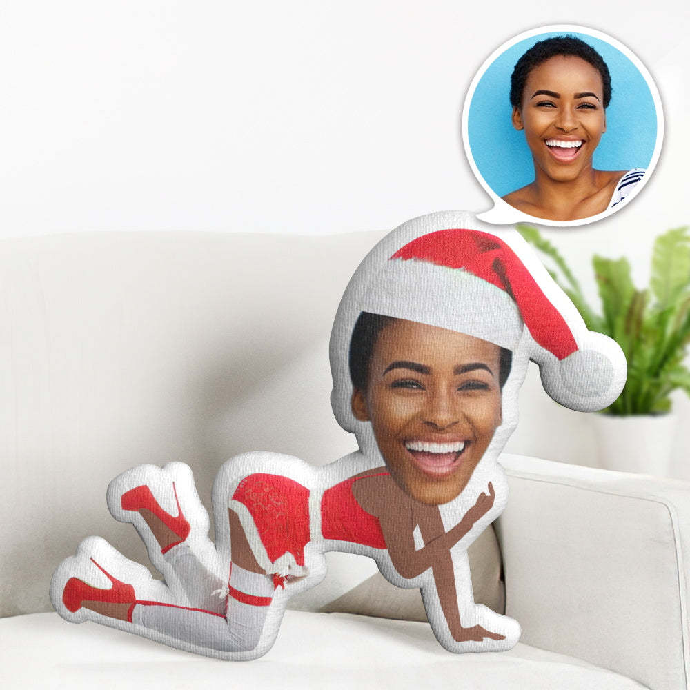 Christmas Gift Custom Minime Throw Pillow Personalized Sexy Girl with Christmas Hat Minime Throw Pillow - Get Photo Blanket