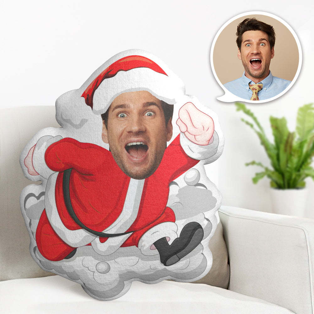 Chrismas Gift Custom My Face Pillow Funny Santa Minime Throw Pillow Personalized Running Santa Claus Throw Pillow - Get Photo Blanket