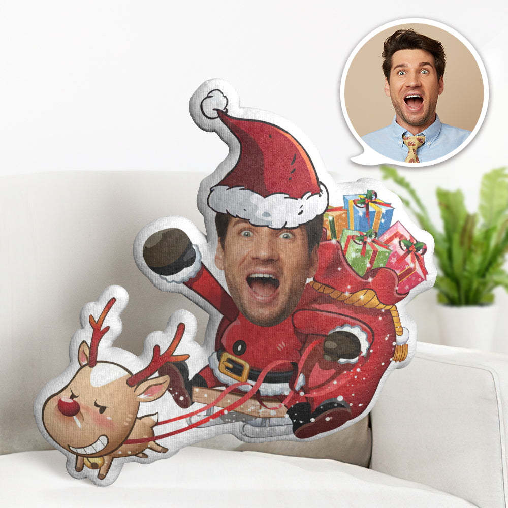 Chrismas Gift My Face Doll Custom Funny Minime Throw Pillow Personalized Boy Riding A Christmas Carriage - Get Photo Blanket