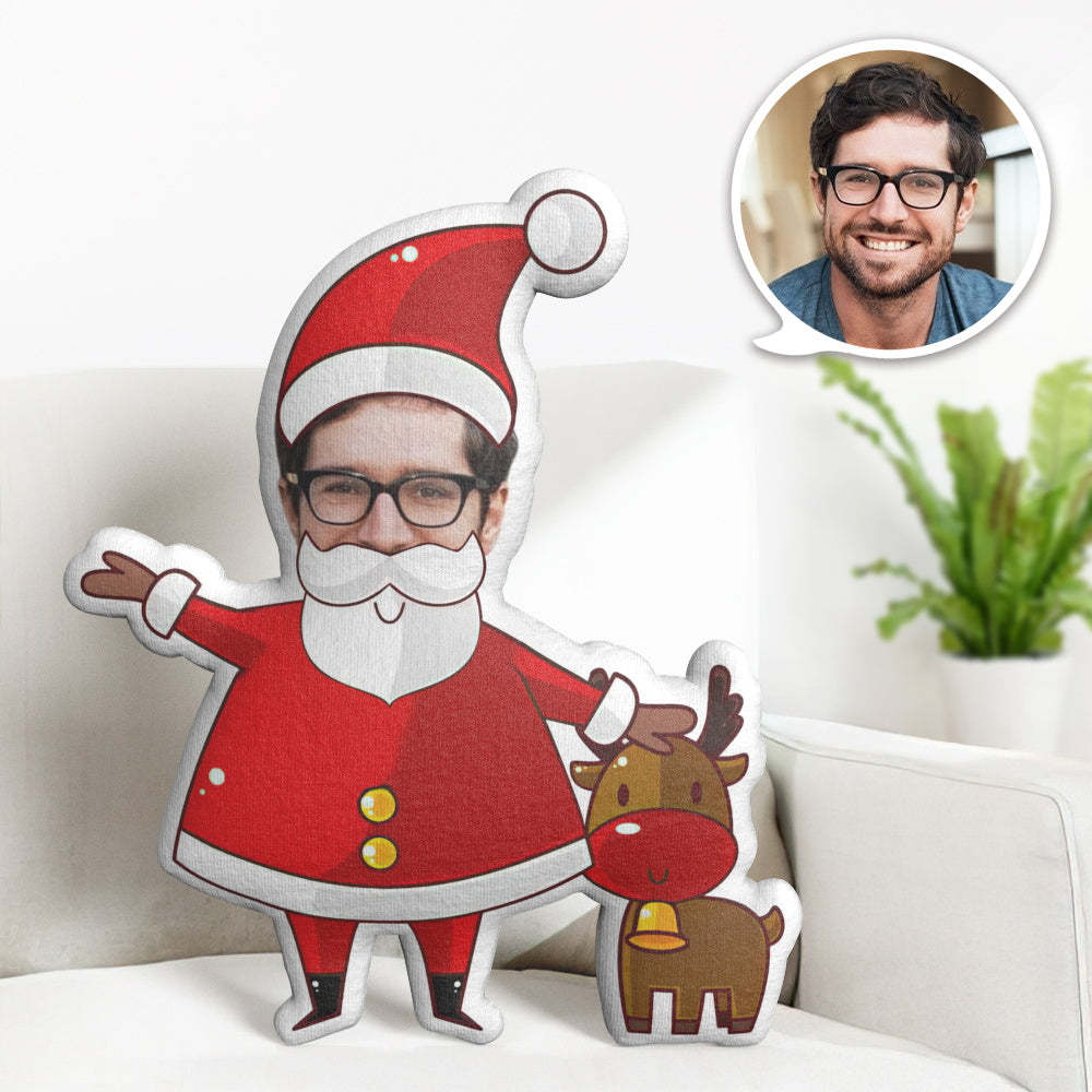 Chrismas Gift My Face Doll Custom Funny Minime Throw Pillow Personalized Santa Claus and Elk - Get Photo Blanket