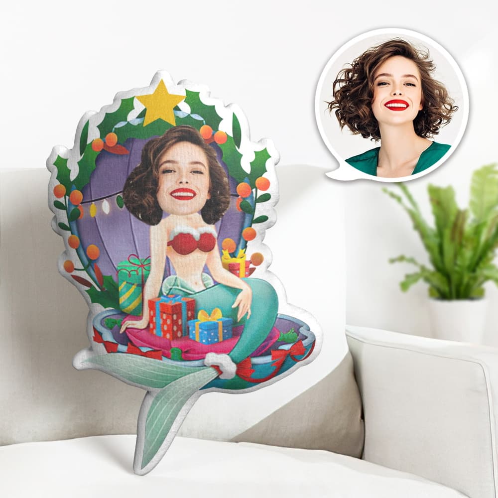 Christmas Gift Custom Christmas Pillow Face Body Mermaid Personalized Face Minime Throw Doll - Get Photo Blanket