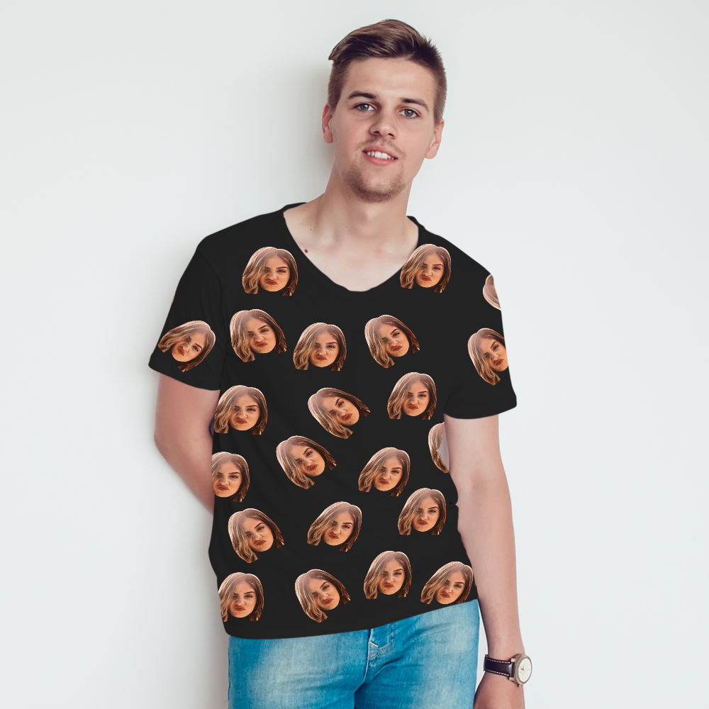 Valentine's Day Custom My Face All Over Print Tee Personalized Face Shirt Men's T-shirt - MyPhotoBoxerUk