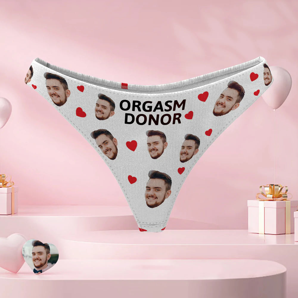 Custom Face Thong Personalised Women's Heart Panties With Photo Orgasm Donor
