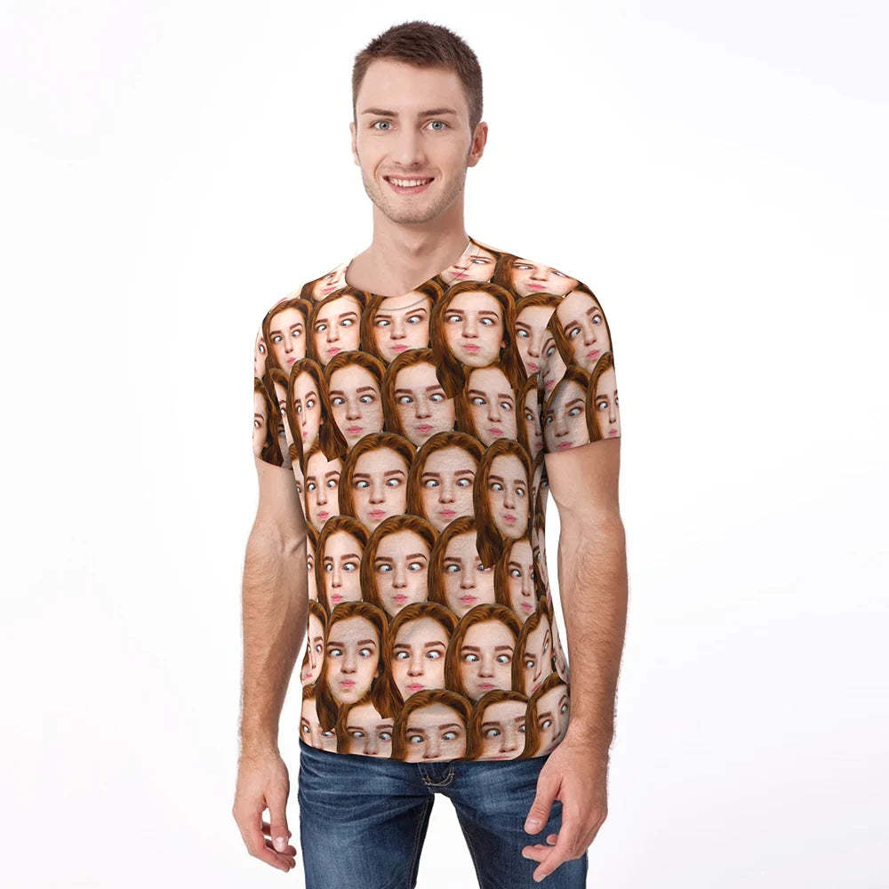 Custom Face T-shirt All Over Print Tee Mash Men's T-shirt for Christmas Gift - MyPhotoBoxerUk