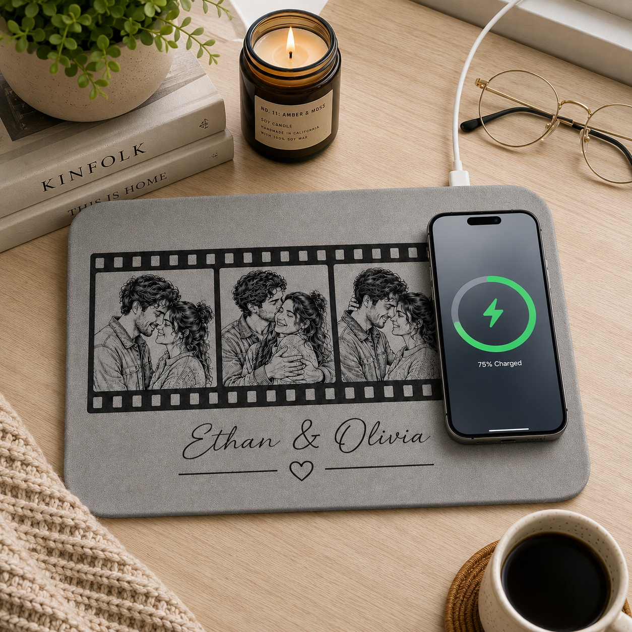 Personalized Film Strip Wireless Charging Pad with Photo, Custom Couple Photo Charger, Anniversary Gift for Couples, Romantic Personalized Wireless Charger - MyPhotoBoxerUk