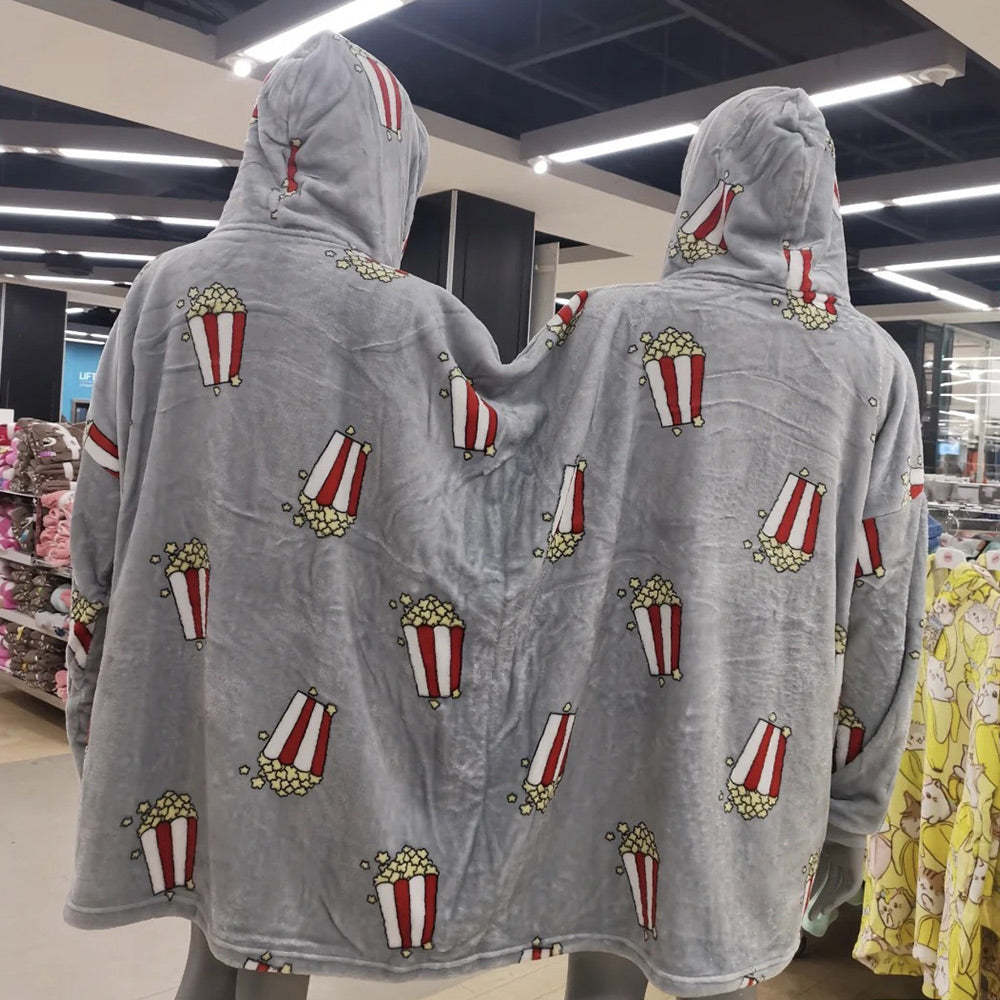 Popcorn Couple One Piece Pajamas Warm And Intimate One-Piece Loungewear Blanket Funny Valentine's Day Gift