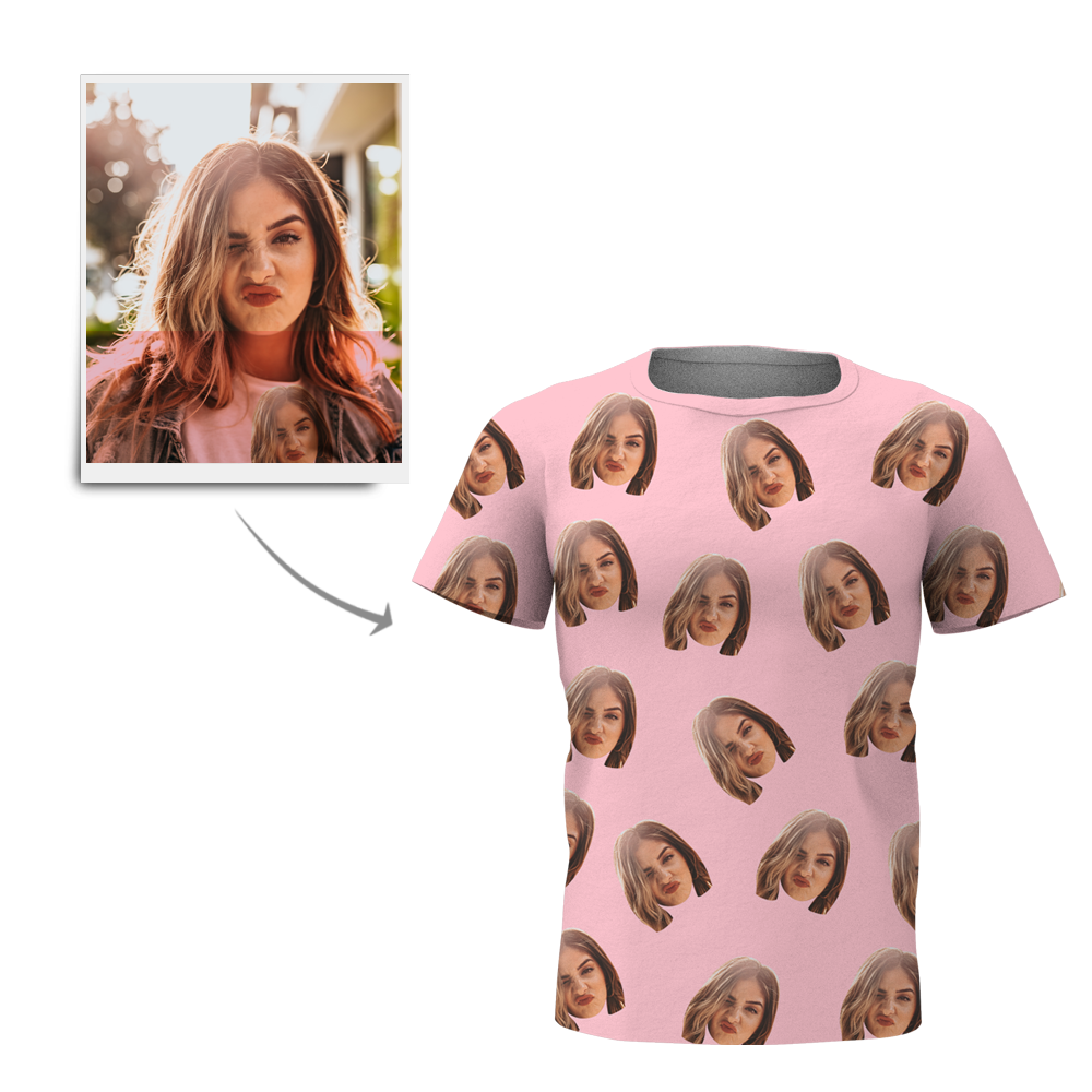 Valentine's Day Custom My Face All Over Print Tee Personalized Face Shirt Men's T-shirt - MyPhotoBoxerUk
