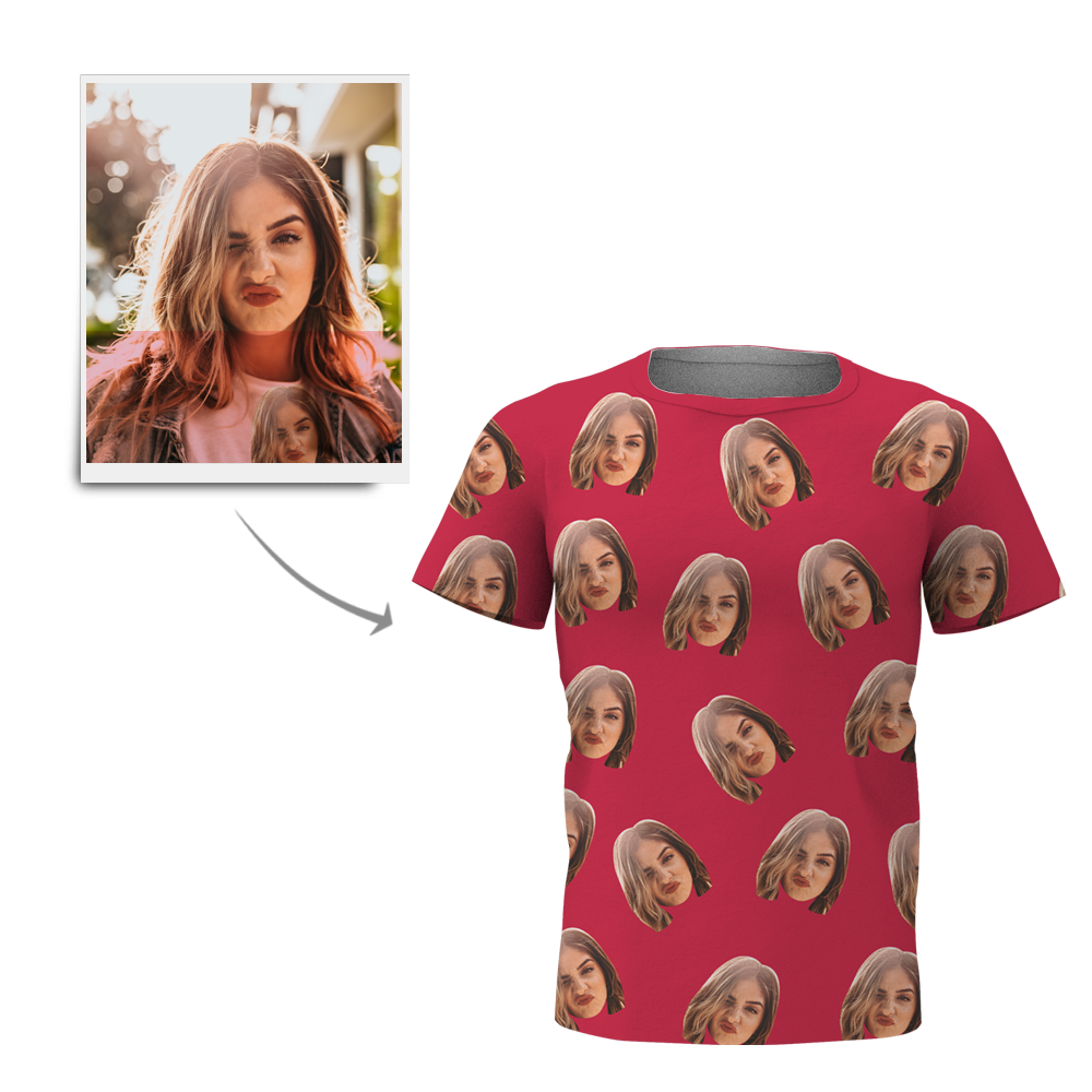 Valentine's Day Custom My Face All Over Print Tee Personalized Face Shirt Men's T-shirt - MyPhotoBoxerUk